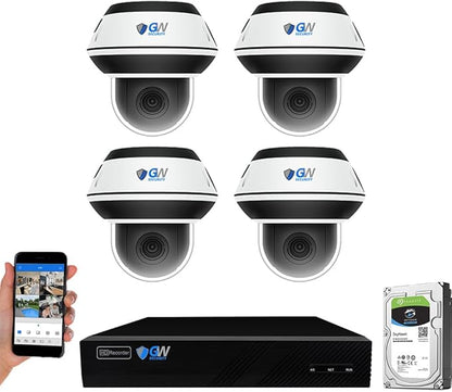 GW Security 8 Channel 12MP NVR with (4) x UHD 8MP 4K IP POE 5X Optical Zoom Motorized Two-Way Audio PTZ Color Night Vision Dome Security Camera System, Face Recognition, Human/Vehicle Detection