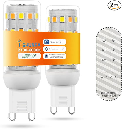 I-SHUNFA Smart G9 LED Bulbs with App Control, Dimmable Bluetooth Bulb, AC 120V, Tunable White 2700K-6500K, 1%-100% Brightness, 4W 400LM, Music Sync, Timer Function (2 Pack Bulbs Only)