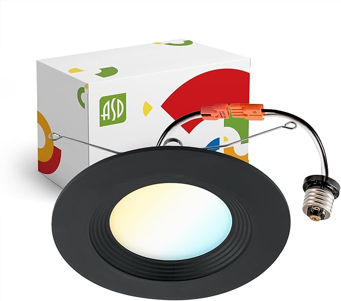 ASD Black Retrofit LED Recessed Lighting 6 Inch - 12W 2700K-5000K 1009LM Can Lights for Ceiling 6 Inch, Dimmable Black Recessed Lights, Baffle Trim Wet Rated Wafer Lights, UL