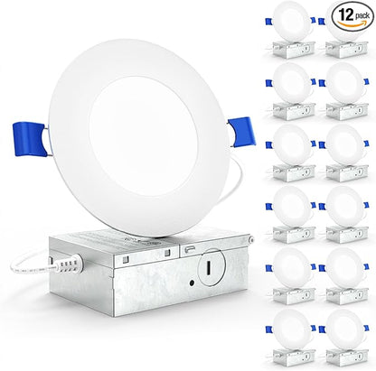 Sunco 12 Pack 4 Inch LED Recessed Lights, Slim Canless Ceiling Lighting, 700 LM, 10W (60W Equivalent), 6000K Daylight Deluxe, Dimmable, Wafer Thin, Ultra Thin with Junction Box ETL