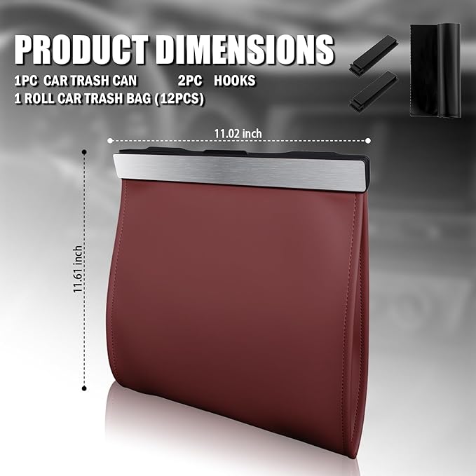 LED Car Trash Can Leak-Proof,Strong Magnetic Fast Closing Car Trash Bin as Cars Organizers and Storage,Cars Garbage Can with Automotive Trashs Bag for Backseat,Console,Door (Red)