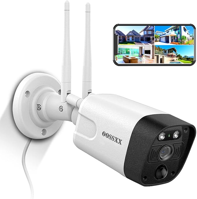 OOSSXX (5.0MP & 130° Wide-Angle 2-Way Audio PIR Detection Dual Antennas Enhance WiFi Security Wireless Camera System Outdoor Wireless Security Camera, Home Surveillance Bullet Exterior Cameras,1-Pack