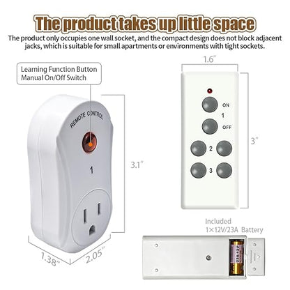 Remote Control Outlet, C-GLNKY Wireless Electrical Plug Switch for Lights, Lamps, Fans, 100ft RF Range,15A 1800W (1 Remote + 3 Outlet+1 Battery)