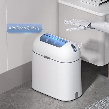 ELPHECO Bathroom Trash Can with lid, 2.5 Gallon, Motion Sensor, White Grey