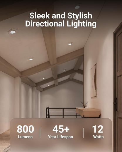 Sunco 5/6 Inch LED Can Lights Retrofit Recessed Lighting, Gimbal Downlight Adjustable, 800 LM, 12W:60W, Selectable CCT 2700K/3000K/3500K/4000K/5000K, Dimmable, Damp Rated UL. (Pack of 2)