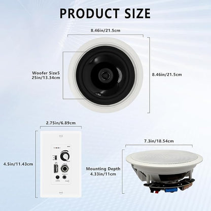 6.5'' Bluetooth in Ceiling Speakers with Wall Amplifier Receiver 600W Flush Mount Ceiling & in-Wall Speaker System for Home Theater Office Bathroom Living Room Kitchen(2Pairs)
