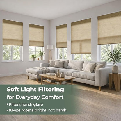 ZSHINE Motorized Linen-Look Roller Shades for Windows, Rechargeable Smart Light Filtering Blinds Compatible with Alexa (82189C)