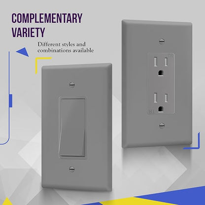 ENERLITES Decorator Light Switch or Receptacle Outlet Wall Plate, Gloss Finish, Oversized 1-Gang 5.5" x 3.5", Unbreakable Polycarbonate Thermoplastic, UL Listed, 8831O-GY, Gray