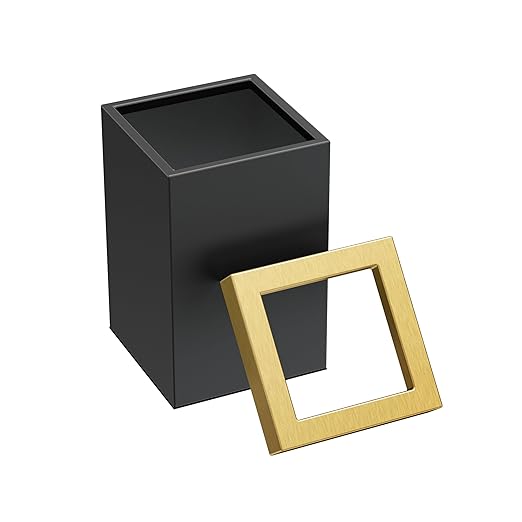 Gatco Small Bathroom Trash Can With Lid, Square 3 Gallon Stainless Steel Wastebasket, Under Sink, Matte Black And Brushed Brass, For Bathroom, Bedroom, Office (1934)
