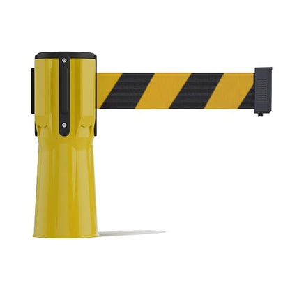 Trafford Industrial 11 Ft. Cone-Mounted Retractable Belt Barrier Yellow Case with Black and Yellow Diagonal Belt