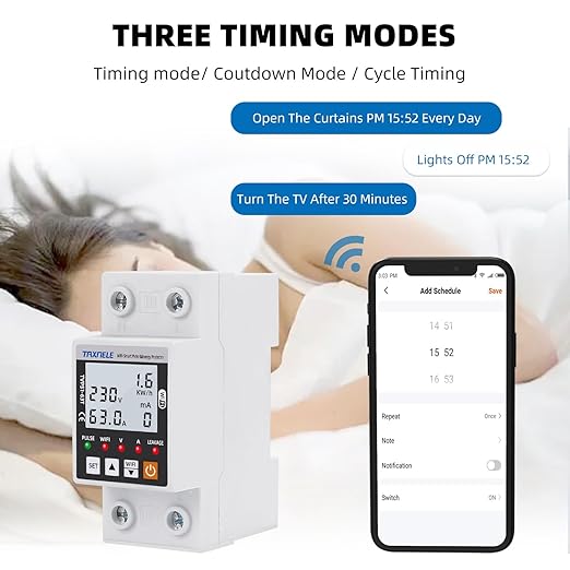 WiFi Smart Energy Meter AC 63A 80-300V WiFi Smart Earth Leakage Over Under Voltage Protector Relay Device Switch Breaker Energy Power kWh Meter Smart Life 110V,Compatible with Alexa Google Home