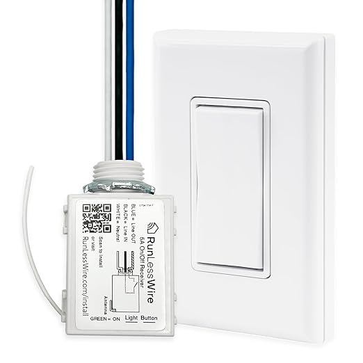 RunLessWire Single Pole Battery-Free DIY Wireless Light Switch Kit 150ft RF Range Self-Powered by Kinetic Energy for Fixtures & Outlets : 1 Remote Switch Controls 1 5A On/Off Receiver White