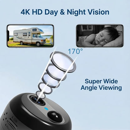 Mini Portable 4G LTE Cellular Security Camera with Magnetic Rotating Mount, 4K HD No Wi-Fi Security Camera with Built-in SIM, 60-Day Long Standby, Night Vision, PIR Motion Detection (W-Q2)