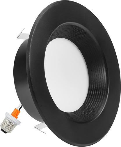Maxxima 4 in. 5 CCT Retrofit Recessed LED Downlight, 800 Lumens, with E-26 Quick Connect, Color Selectable 2700K-5000K (2700K/3000K/3500K/4000K/5000K), Dimmable, Black Trim