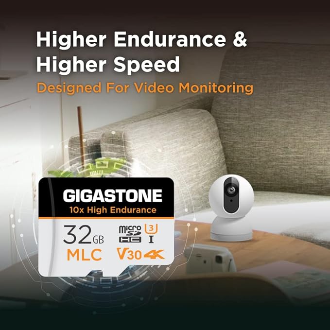 [10x High Endurance] GIGASTONE Industrial 32GB MLC Micro SD Card 2-Pack, 4K Video Recording, Security Cam, Dash Cam, Surveillance Compatible 95MB/s, U3 C10, with Adapter [5-Yrs Free Data Recovery]