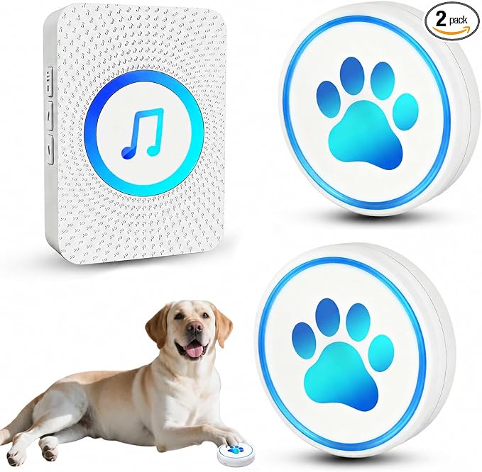 Dog Door Bell for Potty Training, Smart Wireless Doggie Doorbell to Go Outside, 1000 Feet Long Range with IP65 Waterproof Super-Light Touch Button, 60 Melodies & Adjustable Volume (White)