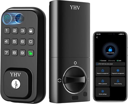 Keyless Entry Smart Door Lock with Code Electronic Fingerprint Keypad Deadbolt Lock for Front Door, Built-in WiFi, App Remote Control, Alexa & Google Voice Control, IP54, 10 Months Battery, Auto Lock
