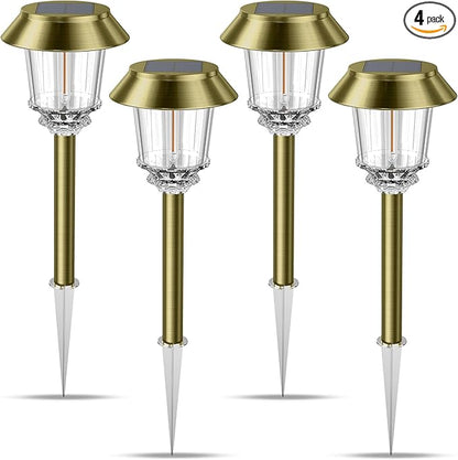 XMCOSY+ Solar Pathway Lights Outdoor - 4 Pack Auto On/Off 10-40 LM Dimmable Waterproof Outdoor Solar Lights for Yard Pathway Garden Driveway Walkway (Bronze)