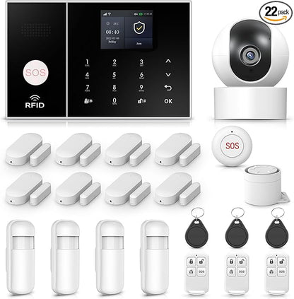 PGST WiFi Alarm System with 2MP HD Security Camera,Wireless Home Security Systems with Door/Window Sensors,Remote,4G SMS/Tuya APP Instant Alerts for Villa,Apartment,Garage,No Monthly Fee