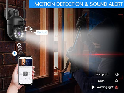 CKK [3K Security Camera Outdoor] Color Night Vision, Wireless PTZ Cameras for Home Auto Tracking, IP66 2-Way Audio,3K WiFi Camera for Indside/Outside Security,Human Detection, 360° View,C102