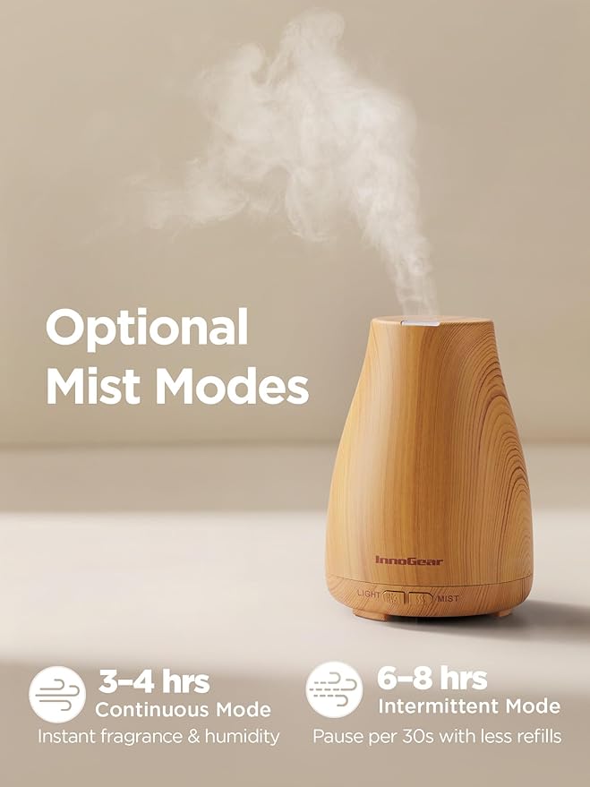 InnoGear Essential Oil Diffuser, Ultrasonic Diffusers for Home Aromatherapy Humidifier for Mother's Gift Bedroom Room 7 Colors LED 2 Mist Mode Auto Off, Yellow