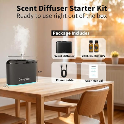 Smart Essential Oil Diffuser with Dual Nozzle & App Control, Waterless Diffuser for 1500 Sq Ft, with 4 Timer & 4 Mist Levels, Hotel Scent Diffuser for Home & Office