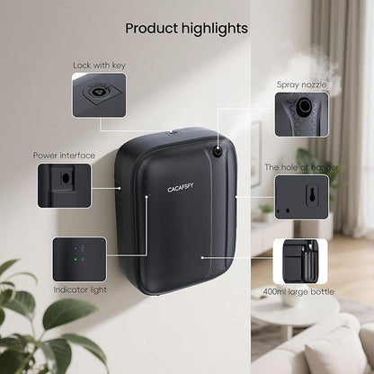 Waterless Diffuser, Hotel Scent Diffuser-Smart APP Control-400mL Capacity Up to 2000 Sq.Ft.-Cold Air Tech, Scent Diffusers for Home,Aromatherapy,Large Room,Spa,Commercial-Black Essential Oil Diffuser