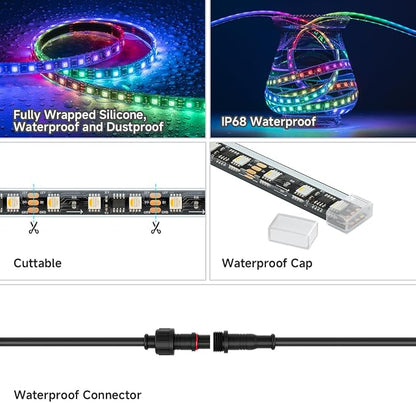 BTF-LIGHTING WS2814 RGBW IC DC12V 16.4ft 60LEDs/m RGB+Cool White IP68 | Waterproof Outdoor LED Strip Addressable Dream Color 5050SMD Light 20Pixels/m Can Work Outdoor(No Adapter or Controller)