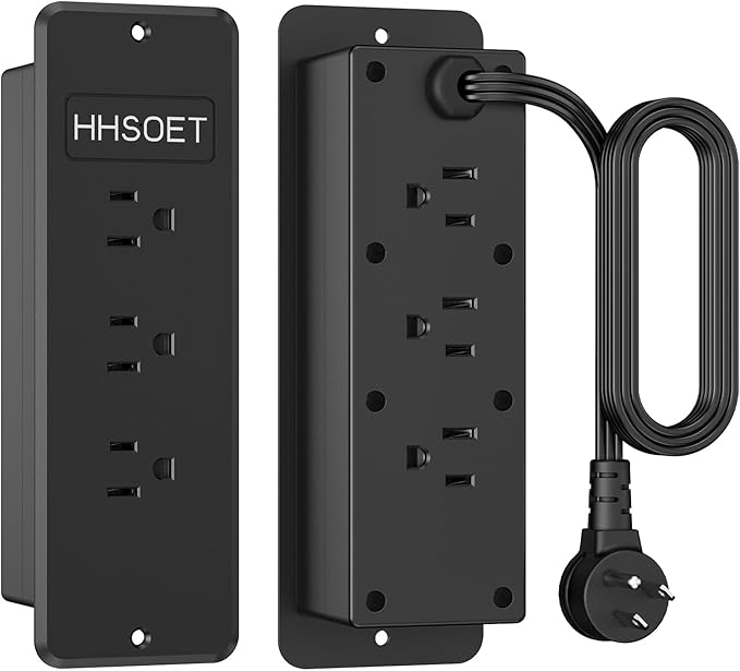HHSOET Recessed Power Strip, Fast Charging Furniture Outlet Flat Plug, Flush Mount Surge Protection with 6 AC Outlets, 10ft Power Cord for Conference Table, Nightstand