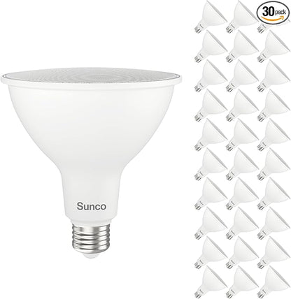 Sunco 30 Pack Outdoor Flood Light Bulbs, PAR38 LED Flood Lights Waterproof, 1800 LM, 15W (150W Equivalent), 3000K Warm White, Dimmable, E26 Base, for Porch Landscape Driveway Garage Yard, UL