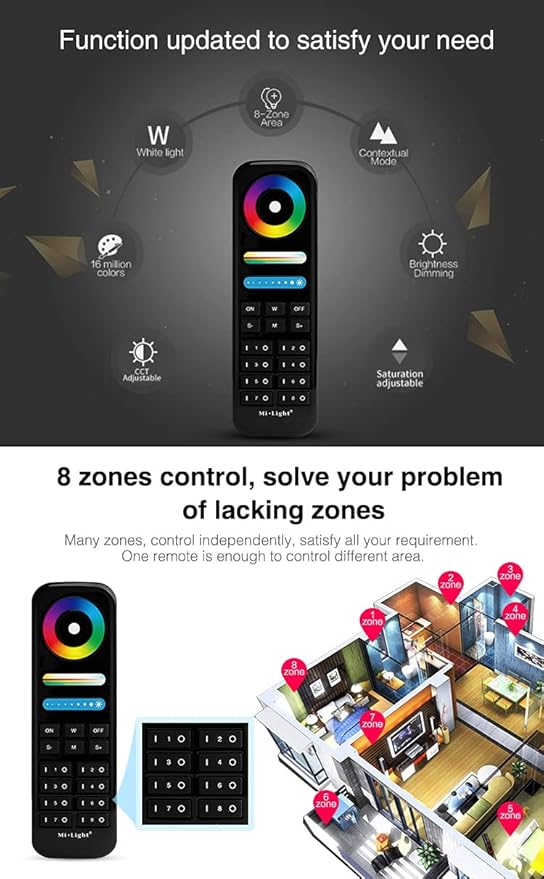 LGIDTECH FUT089-B 8-Zone LED Remote Controller Black Color,Work with RGB+CCT LED Light Bulb,Downlight,Strip Controller.Not Work with FUT035 FUT036 FUT037 FUT038 FUT039