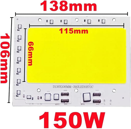 1pcs LED COB Chip 50W 100W 150W 200W 200-240V Smart IC No Need Driver LED Lamp Light Source for Flood Light Spotlight DIY Lighting(150W,200-240V_White Light)