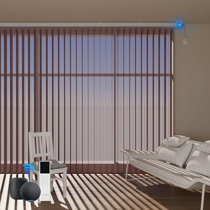Motorized Sheer Vertical Blinds Work with Alexa Google Home, Light Filtering Smart Vertical Blind Sliding Door Blinds Remote Control Blinds for Sliding Glass Door Customize, Texture Brown
