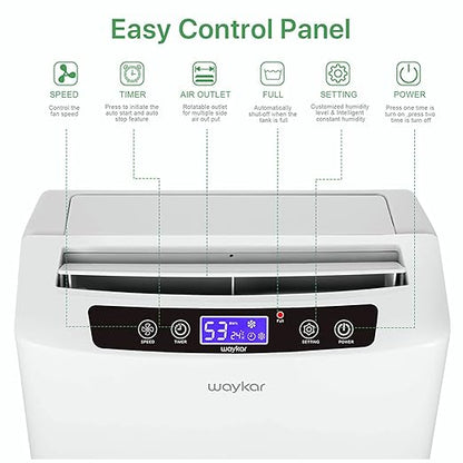 Waykar 34 Pints Energy Star Dehumidifier for Spaces up to 2,000 Sq. Ft at Home, in Basements and Large Rooms with Drain Hose and 0.66 Gallons Water Tank
