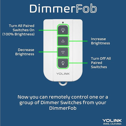 YoLink DimmerFob, Smart Buttons Fob, Remote Light Switch Controller for use with YoLink Smart in-Wall Dimmer Switches