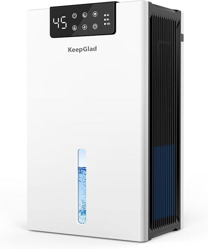 KeepGlad Dehumidifier, 98OZ Dehumidifiers for Home(1000sq.ft), Humidity Display Dehumidifier for Basement Bathroom Bedroom, Auto Shut Off, Washable Filter, Drain Hose, Timer, 7 Ambient Lights, White