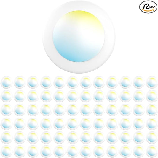 Sunco 72 Pack 4 Inch LED Disk Lights, Flush Mount Disc Recessed Ceiling Can Lighting, 650 LM, Selectable CCT 2700K/3000K/4000K/5000K/6000K, Dimmable, 10W=50W, Wet Rated ETL