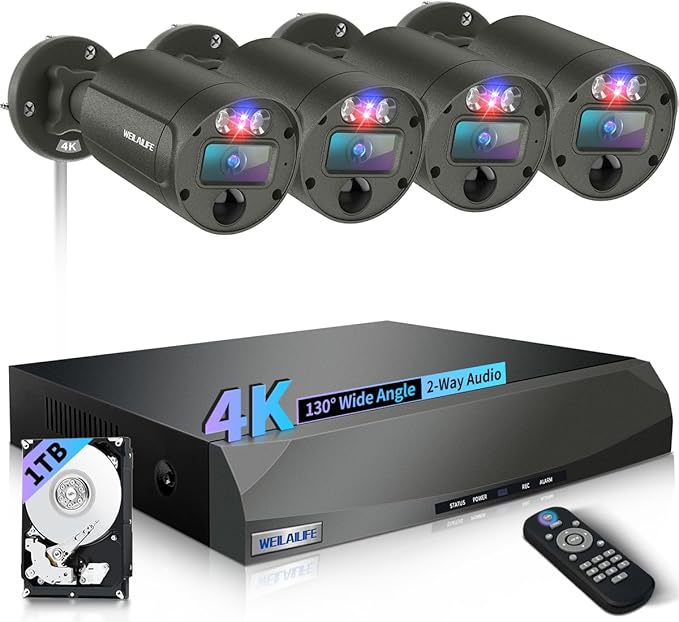 【2-Way Audio & 4K Ultra HD】 Outdoor Wired Security Camera System, Wired Cameras for Home Security, POE Video Surveillance Systems