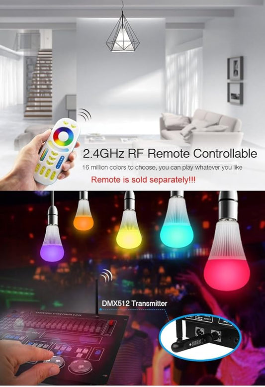LGIDTECH DMX512 LED Light Bulb Miboxer 9W RGB+CCT Color Changing and Color Temperature Adjustable, Work with DMX512 Console Panel Via Milight DMX512 Transmitter (Sold Separately)