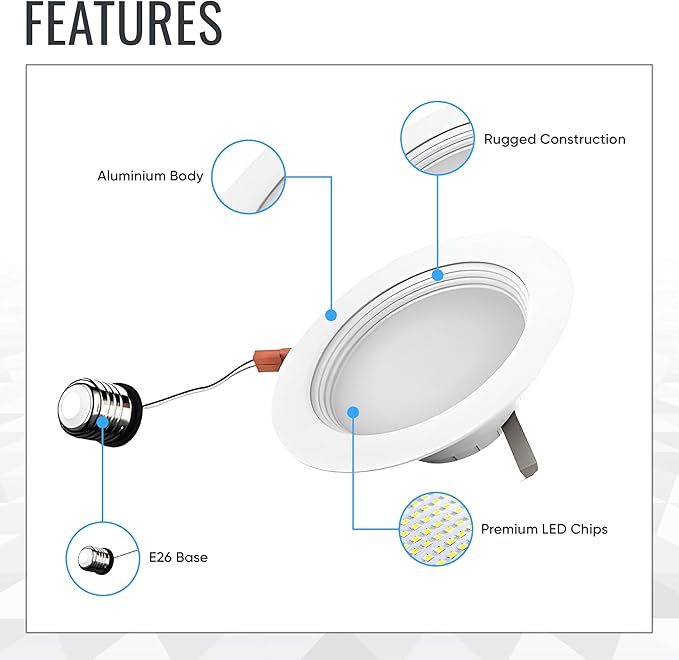 LEDMyplace Recessed Lighting - 10W Round Dimmable LED Can Lights, 650 Lumens, 3000K Warm White - Baffle Trim Recessed Downlight, Energy-Efficient LED Fixture for Home, Office, and Bedrooms (1-Pack)