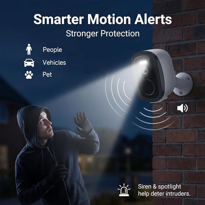 4Pack Security Cameras Wireless Outdoor 2.4G&5G WiFi, 2K Outdoor Cameras for Home Security with AI Motion Detection & Siren,Color Night Vision, 2-Way Talk,Waterproof,Cloud/SD，Works w/Alexa