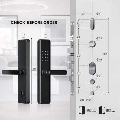 Smart Door Lock with Handle – Keyless Entry Deadbolt with Fingerprint, Touchscreen Keypad, Tuya App Control, Passcode & Key, Doorbell, Auto Lock Electronic Front Door Lock for Home Security, Black