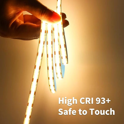 32.8FT/10m COB LED Strip Light, Warm White 3000K LED Tape Lights, 3200LEDS CRI93+ Flexible Dimmable Light Strip for Bedroom TV Backlight Mirror Kitchen Cabinet Wall Decor(with Plug)