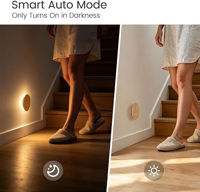 Wood Night Light with Motion Sensor , Rechargeable Backlit Light, Magnetic