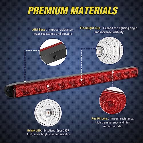 Nilight 16" Trailer Light 12 LED Red Running Brake Sequential Signal Lights