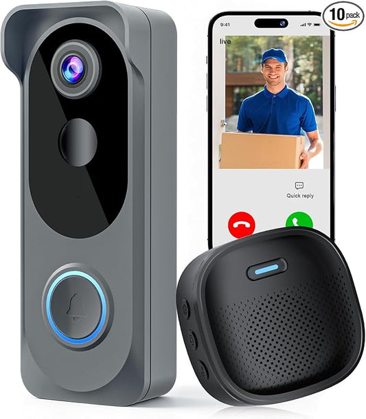 Doorbell Camera Wireless No subscription Required, 2K HD Battery Powered Smart Video door bell Camera with Chime, Wide Angle, Motion Alerts&Two‑Way Talk, Night Vision, Works with Alexa ,2.4G WIFI Only