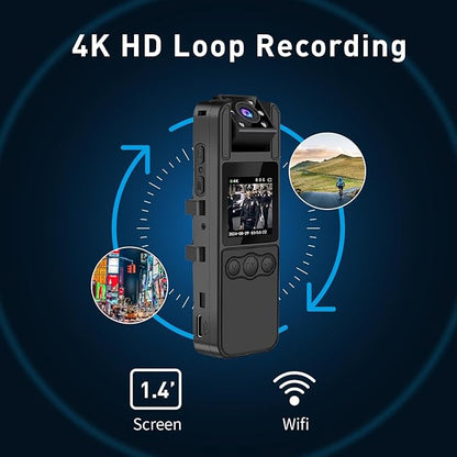 64GB Included, 4K UHD 30FPS Recording,1.4 in Screen Recorder,Body Cameras,Wearable Body Cam,6HR Battery Life, for Outdoor Riding,Home,Sports,Pet Records,Security,Travel Records, JS-06B-2