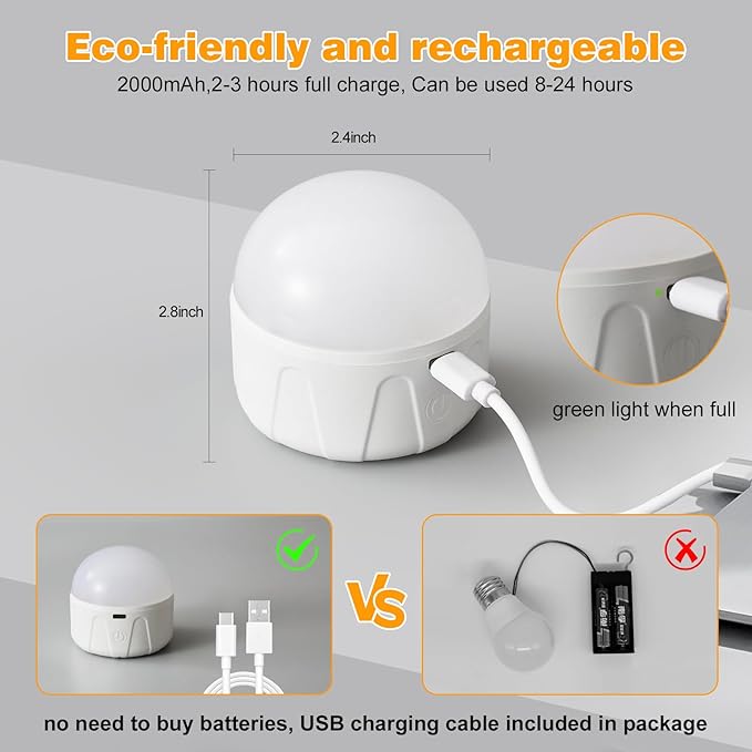 Rechargeable Light Bulbs with Remote, 2000mAh Magnetic Battery Powered E26 LED Bulb with Timer for Lamps/Sconces/Outdoor Camping, 3 Color Temperatures & 12 RGB Colors, Non-Hardwired, 1 Pack