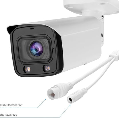 DahuaSecurity 8MP 5X Optical Zoom PoE IP Bullet Camera – 4K Varifocal Security Camera with Human & Vehicle Detection, Smart Dual Light, IP67, 256GB SD Card Slot, Full Metal Housing