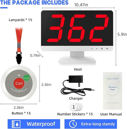 Wireless Caregiver Pager for Elderly with 15 Nurse Call Buttons - 1000ft, Call Light System for Elderly with 1 Display Receiver for Home/Patients Rooms/Medical Clinics/Nurse Station